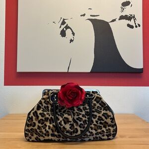 Lux de Ville Leopard & Black Patent Rockabilly Bag